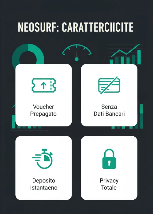 Voucher Neosurf e carte di credito su un tavolo da gioco con fiches da casinò
